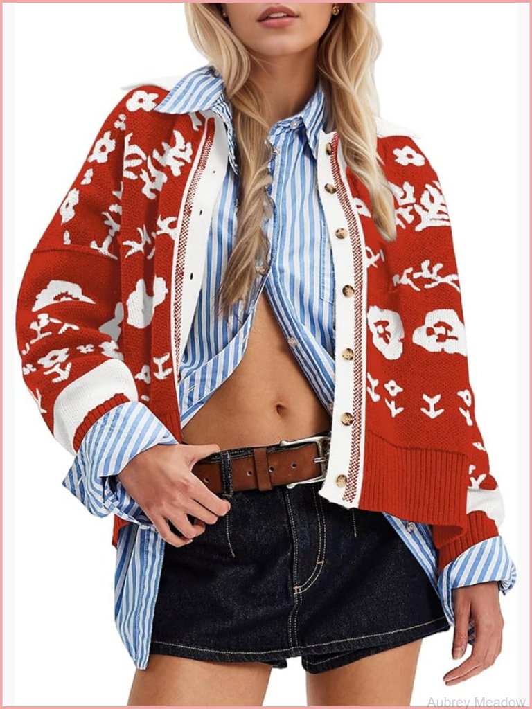 Floral Print Button Up Long Sleeve Cardigan Sweater